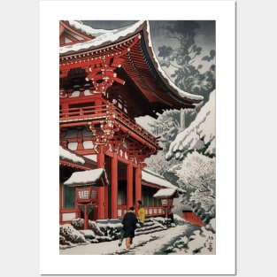 Snowy temple in Kyoto - Japanese Vintage Art Posters and Art